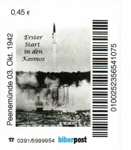 Biberpost: "70. Jahrestag A 4, Peenemünde 03.10.1942", Satz, pfr.