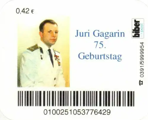 Biberpost: "75. Geburtstag von Juri Gagarin", Satz, pfr.