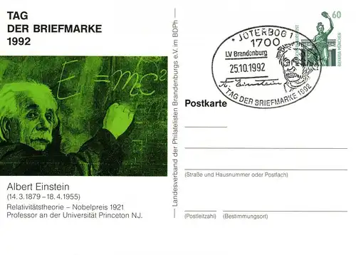 BRD: 25.10.1992, "Tag der Briefmarke, Jüterbog", Ganzsache, Sonderstempel
