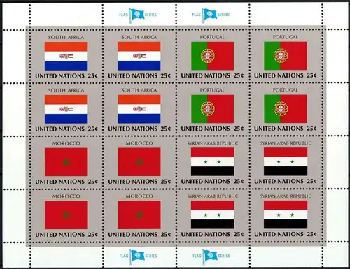 UNO New York: MiNr. 587 - 590 KB, "Flaggen der UNO-Mitgliedsstaaten (X)", pfr.