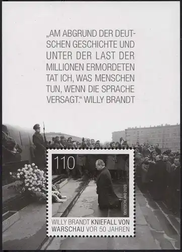 BRD: MiNr. 3579 Bl. 87, "Willy Brandt, Warschauer Ghetto-Denkmal", pfr.