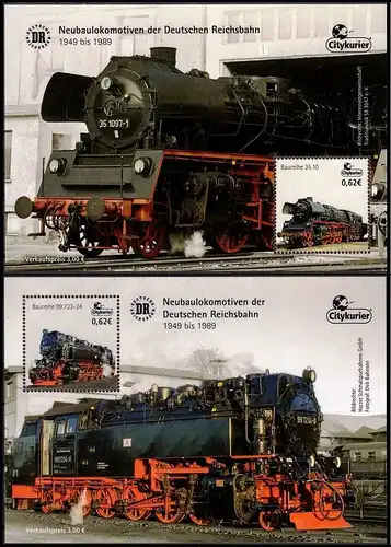 Citykurier: MiNr. , "Neubaulokomotiven der Deutschen Reichsbahn", 2 Blöcke, pfr.