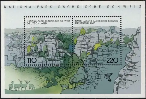 BRD: MiNr. 1997 - 1998 Bl. 44, "Nationalpark Sächsische Schweiz", Block, pfr.