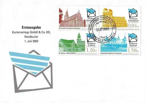 Nordkurier: MiNr. 1 - 4, "Regionale Sehenswürdigkeiten", Ersttagsbrief (FDC)