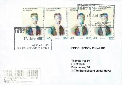 RPV: Personalisierte "Corona Schröter", Ganzstück (Umschlag), Tagesstempel