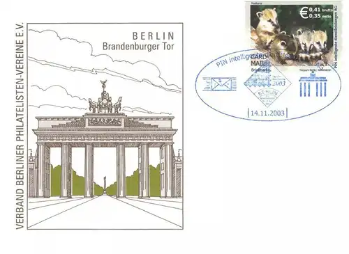 PIN AG: MiNr. 26, "Zoo und Tierpark, Berlin: Nasenbären", 0,41 EUR, Beleg,SSt.