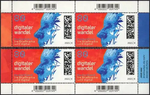 BRD: MiNr. 3590, "Digitaler Wandel", Eckrandstücke mit Codierung (Paar), pfr.