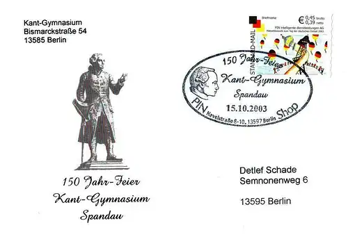 MiNr. 21, "150 Jahre Kant-Gymnasium, Berlin-Spandau", Ganzstück, SSt