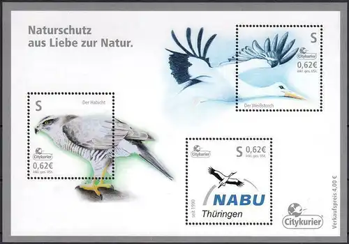 Citykurier: MiNr. 202 - 204 Block 28, "Naturschutzbund NABU (1)", Block, pfr.