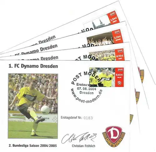 PostModern: MiNr. 14 - 17, "Dynamo Dresden" Satz, FDC-Set, Ersttagssonderstempel