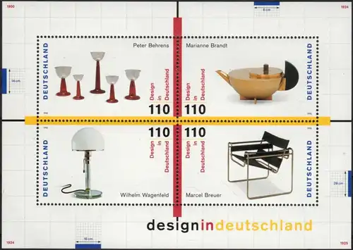 BRD: MiNr. 2001 - 2004 Bl. 45, "Design in Deutschland", Block, pfr.