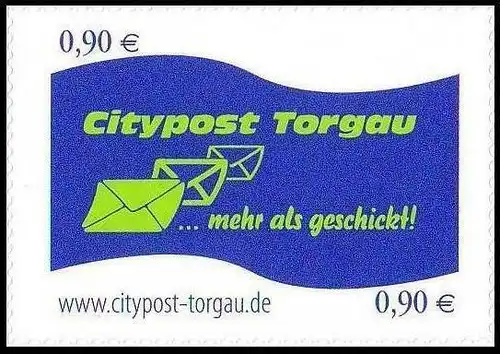 Citypost Torgau: MiNr. 20 II, "Neues Logo", Wert zu 0,90 EUR, pfr.