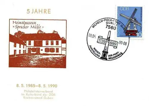 DDR: "Heimatmuseum Spucker Mühle, Guben" Ganzstück, Sonderstempel