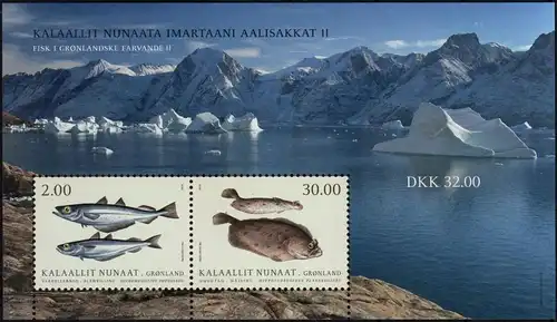 Grönland: MiNr. 817 C - 818 C Bl. 91, "NORDEN: Nordische Fische (II), Block, pfr