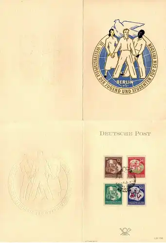 DDR: MiNr. 289 - 292, "Weltfestspiele", offizielle Klappkarte, Sonderstempel