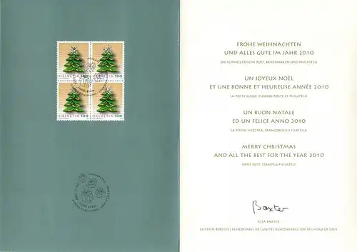 Schweiz: MiNr. 2128, "Weihnachtsbaum 2009", Geschenkkarte, ESSt