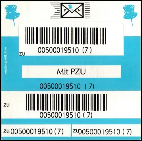 PIN AG: Marke für Zusatzleistung "Mit PZU", blau, postfrisch