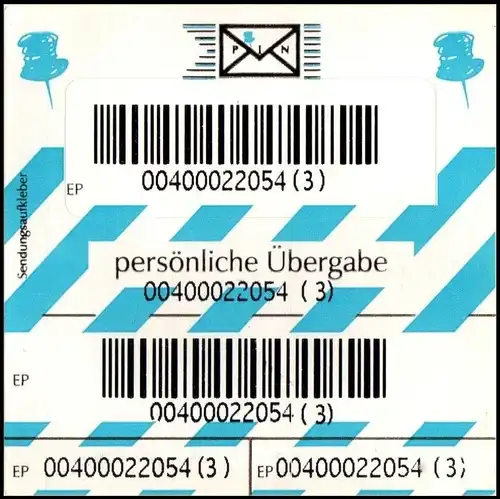 PIN AG: Marke für Zusatzleistung "persönliche Übergabe", blau gestreift, pfr.
