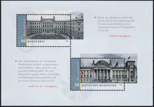 BRD: MiNr. 2757 - 2758 Bl. 76, "Deutscher Bundestag und Bundesrat", Block, pfr.
