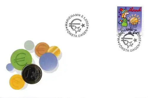 Aland: MiNr. 198, "Einführung des EURO-Bargeldes", offizieller Numisbrief, FDC