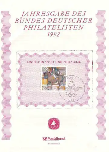 BR Deutschland: 1992, Jahresgabe des BDPh e. V., ohne Zeitschrift "philatelie"