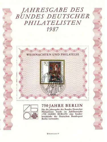 BR Deutschland: 1987, Jahresgabe des BDPh e. V., ohne Zeitschrift "philatelie"