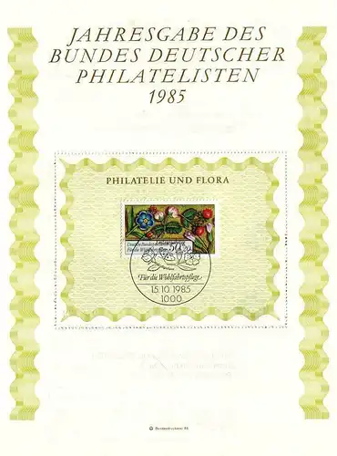 BR Deutschland: 1985, Jahresgabe des BDPh e. V., ohne Zeitschrift "philatelie"