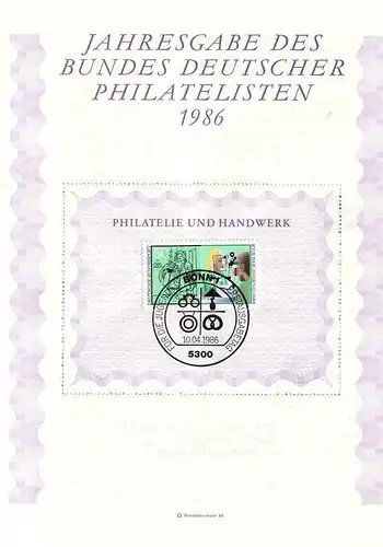 BR Deutschland: 1986, Jahresgabe des BDPh e. V., ohne Zeitschrift "philatelie"