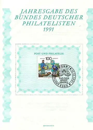 BR Deutschland: 1991, Jahresgabe des BDPh e. V., ohne Zeitschrift "philatelie"