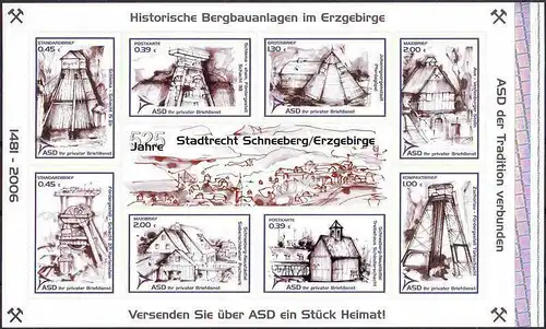 ASD: MiNr. 13 - 20 / Block 2, "525 J. Stadtrecht Schneeberg", Satz (Block), pfr.