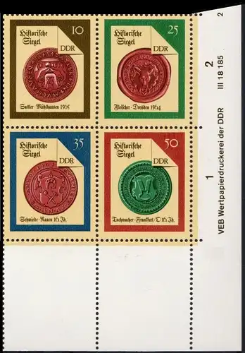 DDR: MiNr. 3156 - 3159 VB DV, "Historische Siegel (II)", UR, pfr.