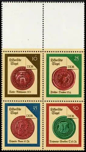 DDR: MiNr. 3156 - 3159 VB L, "Historische Siegel (II)", OR, pfr.