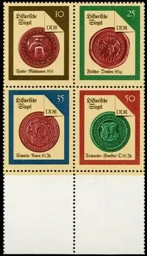 DDR: MiNr. 3156 - 3159 VB, "Historische Siegel (II)", UR, pfr.