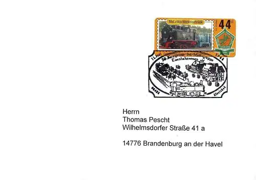 SSLK: MiNr. 8, "Lokomotiven aus dem Harz", Wert zu 0,44 EUR, Beleg 2, SSt., gel.