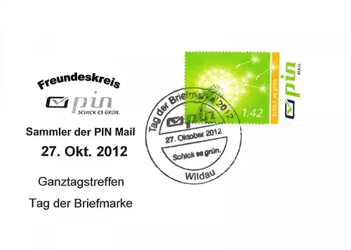 PIN Group S. A.: MiNr. 4, "Pusteblume", Ganzstück, SSt. "Tag der Briefmarke"