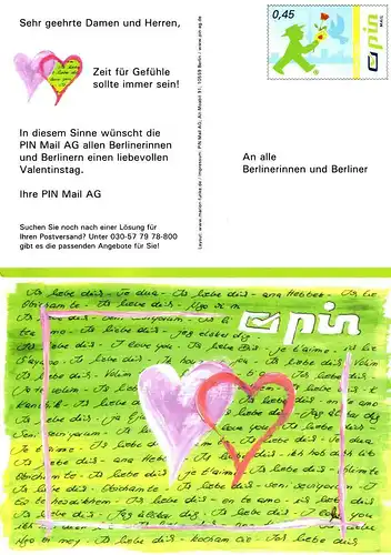 PIN Mail: MiNr. P 4, "Valentinstag", Ganzsache, ungebraucht