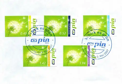 PIN Group S. A.: MiNr. 6 - 10, "Pustebliume", Satz, Ersttagsstempel