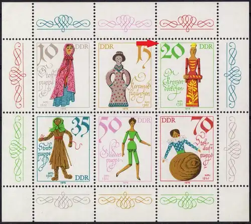 DDR: MiNr. 2472 - 2477, "Historische Puppen", Plattenfehler I, postfrisch