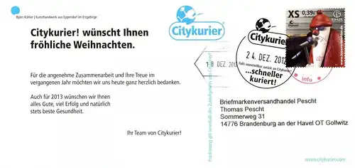 Citykurier: "Weihnachten 2012", Ganzsache, echt gelaufen