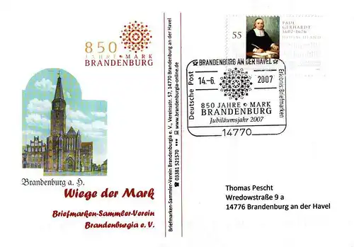 BRD: "850 Jahre Mark Brandenburg", Ganzstück, SSt., gelaufen