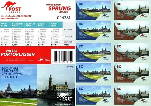 PostModern: "300 Jahre Canaletto Dresden", Markenheftchen, postfrisch