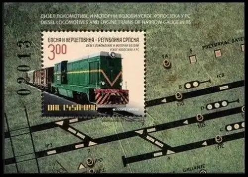 Bosnien-Herzegowina: MiNr. 546 Bl. 25, "Diesellokomotiven", Block, pfr.
