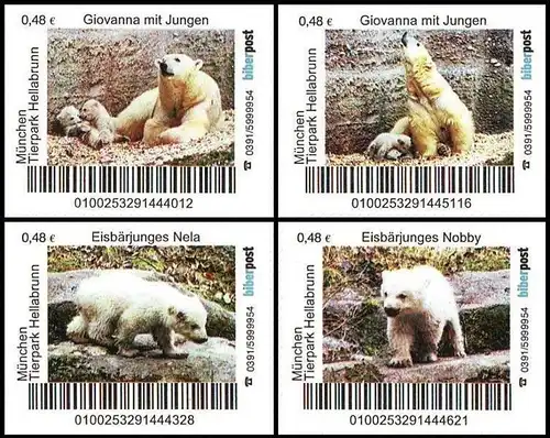 Biberpost: "München, Tierpark Hellabrunn, Eisbärenzwillinge", Satz, postfrisch