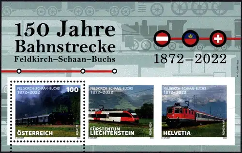 Österreich: MiNr. 3672 Bl. 137, "150 Jahre Bahnstrecke", Block, postfrisch