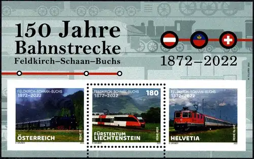 Liechtenstein: MiNr. 2065 Bl. 47, "150 Jahre Bahnstrecke", Block, postfrisch