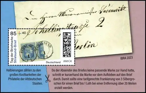 BRD: MiNr. 3752 Bl. 91, "Tag der Briefmarke: Stralsund-Brief", Block, postfrisch