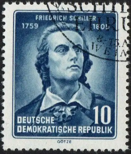 DDR: MiNr. 465 A X I, "150. Todestag von Friedrich Schiller", geprüft, pfr.