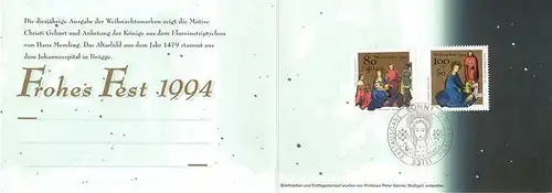 BRD: 09.11.1994, Ministerkarte "25 Jahre Weihnachtsmarken", Sonderstempel