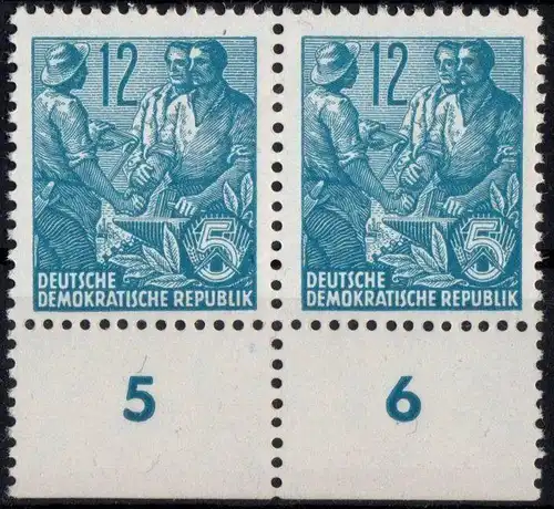 DDR: MiNr. 410 YI, 21.11.1953, "Fünfjahrplan (II)", geprüft, UR-Paar, postfrisch