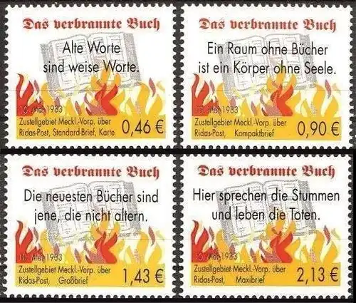 RIDAS: MiNr. 5 - 8, 01.05.2003, "Bücherverbrennung", Satz, postfrisch